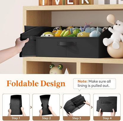 Lifewit Storage Baskets for Shelves, 6 Packs Non-woven Fabric Trapezoid Closet Organizer Bins with Handles, Foldable Clothing Containers Box for Clothes, Toy, Towel, Book, DVD, Hats, Large-Black