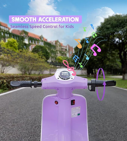 Kids Motorcycle, 2 Wheel Electric Motorcycle for Girls Ages 8-14, 24V Ride on Toys with Music, Story, Headlight, 3 Speed Options, Up to 60min Ride Time, for Riders up to 143 lbs, Easy Assemble, Purple