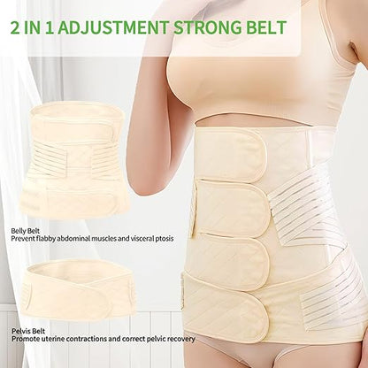 2 in 1 Postpartum Belly Band Wrap Beige, C-Section Support Belt XX-Large, Post Partum Support Recovery Waist/Pelvis Belt, Hysterectomy Belly Band Binder Girdle Stomach