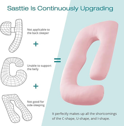 Sasttie Pregnancy Pillows for Sleeping, Jumbo U Shaped Cooling Full Body Pillow with Removable Cover, Pregnant Women Must Haves, Maternity Essential, Light Pink