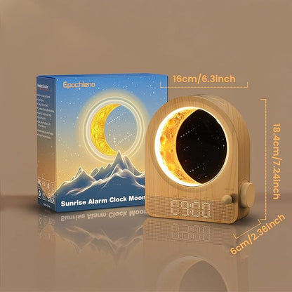 Sunrise Alarm Clock, White Noise Machine & Meteor Moonlight - 10 Soothing Sounds, Dual Alarms, 30/60/90min Timer, Easy Snooze - Bedroom Gift for Insomnia Adults/Women - Wood