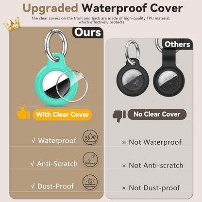 Upgrade Waterproof 4 Pack Airtags Holder with Apple Airtags Keychain, Hard PC Air Tag Case, Anti-Scratch & Shock Air tag Holder, Men's Women's Keyrings & Keychains -Black+Mint Green+Purple+Pink