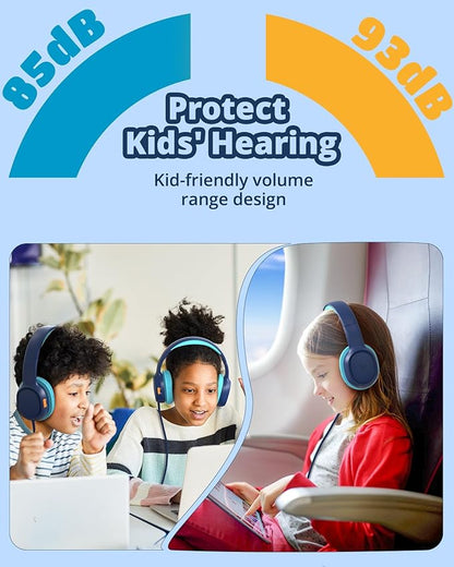 Tronsmart Kids Headphone for School Travel, Foldable Safe Volume 85/93dB, HD Stereo Sound Over-Ear Boys Girls Headphones for Kid, 3.5mm Kids Headphones with Cord for iPad, Kindle, Tablets,KH01(Blue)