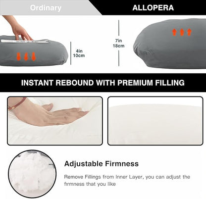 Pregnancy Pillow, Full Body 57 Inch Maternity Pillow with Removable Washable Cover - Sleep Support for Legs, Back, Neck, Shoulder, HIPS, Belly for Pregnent Women, Black Grey Velvet Cover
