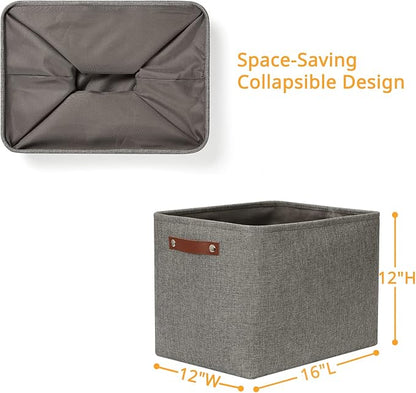 DULLEMELO Grey Storage Baskets for Organizing 2 Pack 16"x12"x12" Fabric Shelf Baskets for Gifts Empty Large Storage Organizer for Closet,Clothes,Toys,Bedroom (Grey)