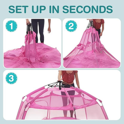 Alvantor Pop Up Playpen- 7'x7'x44”Baby Playpens Large Kids Play Tent Portable and Foldable Playpen Indoor/Outdoor Play Yard with Protective Mesh, UV SPF 50+ Sunshade, and Soft Foam Floor, Pink