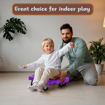 2 Plastic Scooter Boards with Handles for Kids Sitting and Sports Training, with 1 Ring, 2 Ropes and 4 Beanbags, Indoor and Outdoor Play