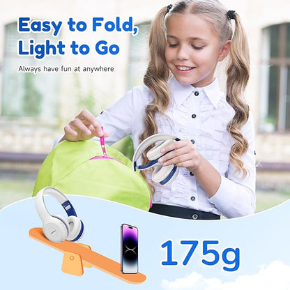 EarFun K2 Kids Bluetooth Headphones, Kids Headphones with Volume Limited, 40H Playtime, Built-in Mic, Stereo Sound, Foldable Over-Ear Headphone for School/Travel/iPad/Tablet, White