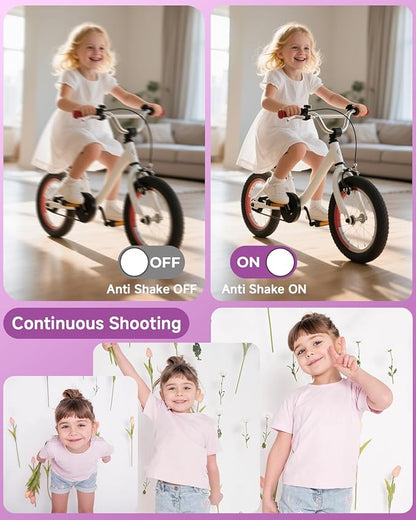 Digital Camera, 44MP FHD 1080P, 16X Zoom, 32GB SD Card, Compact Camera for Kids Teens Adults, Purple