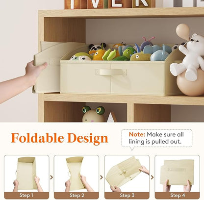Lifewit Storage Baskets for Shelves, 6 Packs Non-woven Fabric Trapezoid Closet Organizer Bins with Handles, Foldable Clothing Containers Box for Clothes, Toy, Towel, Book, DVD, Hats, Large-Beige