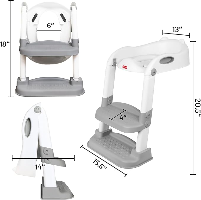 Fisher-Price™ Potty Training Seat with Step Stool Ladder, 2-in-1 Potty Training Toilet for Toddlers with Splash Guard, Anti-Slip Pads, Cushioned Seat (Gray)