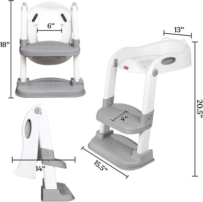 Fisher-Price™ Potty Training Seat with Step Stool Ladder, 2-in-1 Potty Training Toilet for Toddlers with Splash Guard, Anti-Slip Pads, Cushioned Seat (Gray)