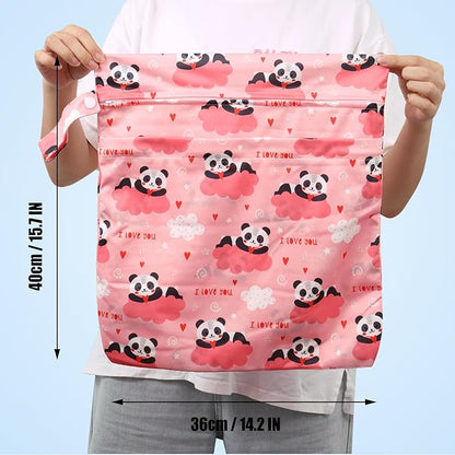 2pcs Cloth Diaper Wet Dry Bags, Waterproof Reusable Wet Bag with 2 Zipper Pockets & Handle, Washable Laundry Bags for Baby Adult Clothes Travel Beach Pool Daycare Yoga Gym Exercise Swimsuits,