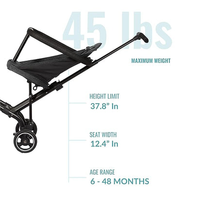 Dream On Me Lightweight and Compact Coast Rider Stroller with One Hand Easy Fold, Adjustable Handles and Soft Ride Wheels, Black