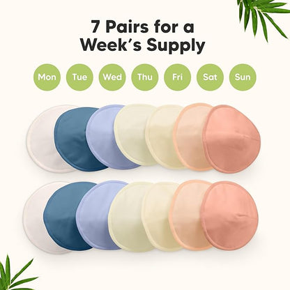 Organic Nursing Pads - 14 Washable Viscose Derived from Bamboo Breastfeeding Pads, Wash Bag, Reusable Breast Pads for Breastfeeding, Nipple Pads for Breastfeeding Essentials (Sweetheart, L 4.8")