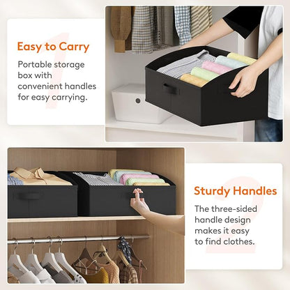 Lifewit Storage Baskets for Shelves, 6 Packs Non-woven Fabric Trapezoid Closet Organizer Bins with Handles, Foldable Clothing Containers Box for Clothes, Toy, Towel, Book, DVD, Hats, Large-Black