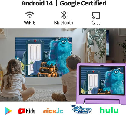 JREN Tablet for Kids｜10 Inch Kids Tablet Android 14｜Octa-core｜64GB｜WiFi ｜Bluetooth｜Parental Control｜Children Content｜Children Toddler Purple