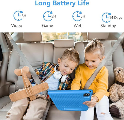 JREN Tablet for Kids｜10 Inch Kids Tablet Android 14｜Octa-core｜64GB｜WiFi ｜Bluetooth｜Parental Control｜Children Content｜Children Toddler Blue