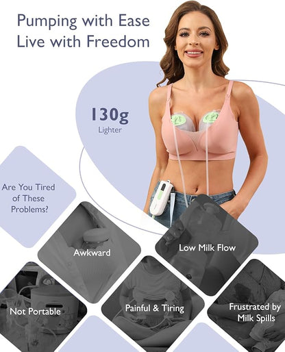 Hands Free Breast Pump K3,Portable Breastfeeding Pumps with Modes & 9 Levels,3 Fine-Tuned Rhythms,Leak-Proof & Low Noise Double Seal Flange 15-24mm