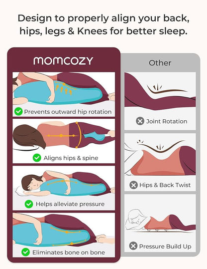 Momcozy Pregnancy Pillows for Side Sleeping, J Shaped Maternity Body Pillow for Pregnancy, Soft Pregnancy Pillow for Head Neck Belly Support, Blue