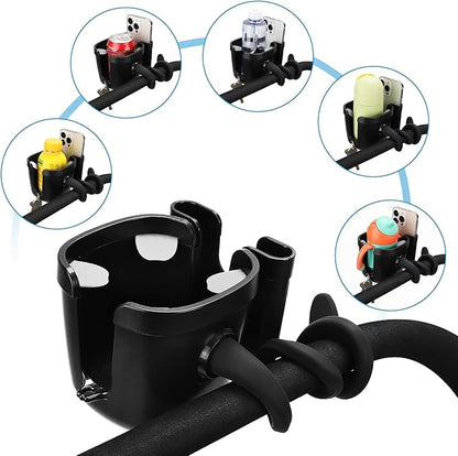 Accmor Stroller Cup Holder, Universal Cup Holder with Silicone Gooseneck Arm, Bike Cup Holder, 360° Rotatable Large Caliber Drinks Holder for Stroller, Bike, Wheelchair, Walker