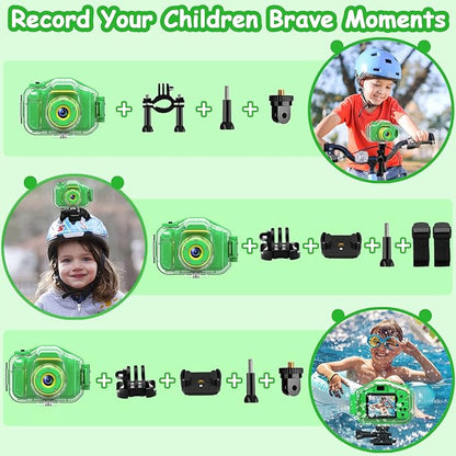 Agoigo Kids Waterproof Camera - Children Underwater HD Video Digital Camcorder, Portable Travel Toy for Toddler - Ideal Christmas Birthday Gifts for Boys Girls Age 3-12 with 32GB Card (Green)