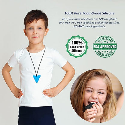 Sensory Chew Necklaces for Kids, Shark Tooth Silicone Chewy Necklace 5 Pack for Autism/ADHD/SPD, Autism Sensory Toys Reduce Chewing Fidgeting for Boys Girls Adults Chewer