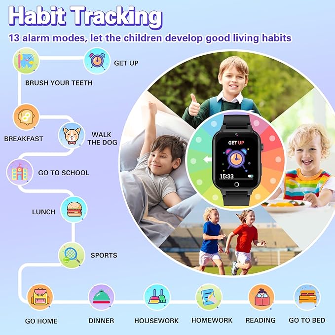 Vakzovy Kids Smart Watch Boys with 26 Puzzle Games HD Touchscreen Camera Pedometer Music Player Flashlight, Kids Toys Birthday Gifts for Boys Age 6-12 Kid Watch Boy 8-10 with Screen Protector