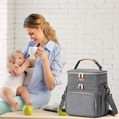 Insulated Breastmilk Cooler Bag with Ice Pack - Holds 6x9oz Bottles, Leakproof Double Layer, Baby Bottle Cooler Bag with Adjustable Strap for Nursing Moms, Daycare & Travel