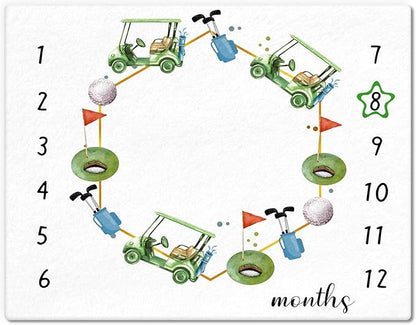 Golf Print Baby Monthly Milestone Blanket Newborn Baby Boy Green Gender Neutral Newborn and Nursery Essentials Personalized Ideas for Nursery Decor (Green, Golf)