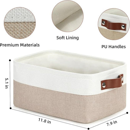 DULLEMELO Collapsible Fabric Storage Bins - Set of 2, 11.8x7.9x5.1 Inch, White & Khaki