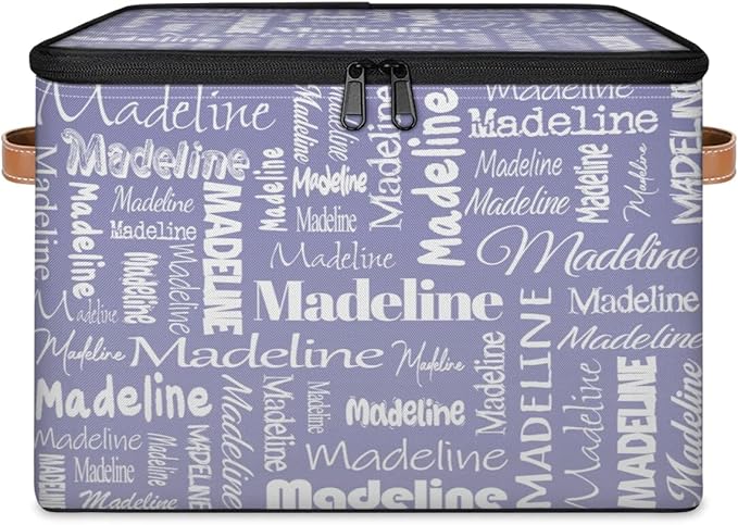 Custom Storage Basket with Name, Personalized Storage Bins with Zipper Lid, Foldable Fabric Storage Box Large capacity with Handle Haze Purple