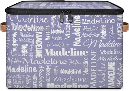 Custom Storage Basket with Name, Personalized Storage Bins with Zipper Lid, Foldable Fabric Storage Box Large capacity with Handle Haze Purple