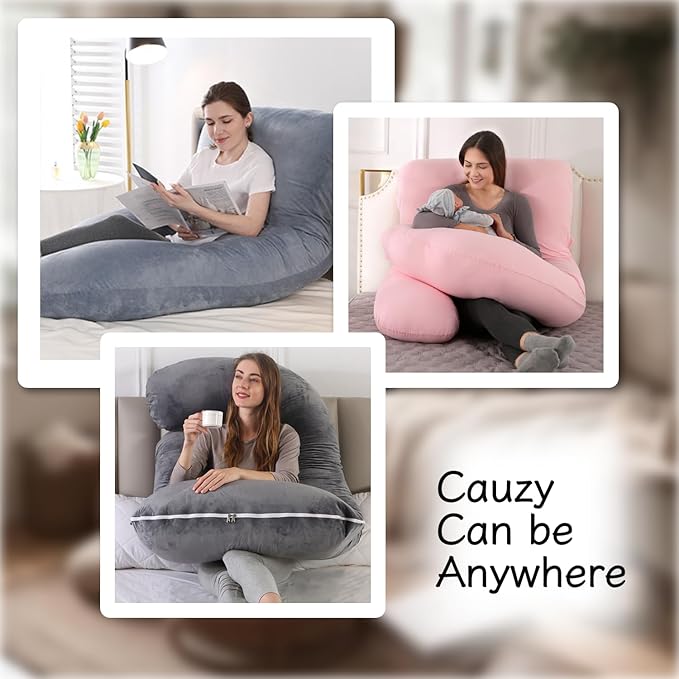 Pregnancy Pillow, Full Body Maternity Pillow 57 inch, with Removable Washable Cover - Sleep Support for Legs, Back, Neck, Shoulder, HIPS, Belly for Pregnent Women, Jersey Knit Cotton (Pink)