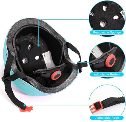 Adjustable Helmet for Ages 3-16 Kids Toddler Boys Girls Youth,Protective Gear with Elbow Knee Wrist Pads for Multi-Sports Skateboarding Bike Riding Scooter Inline skatings Longboard Roller Skate