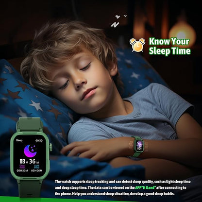 Smart Watch for Kids No Phone Needed, Tempered Glass Fitness Tracker Boy Teens with 19 Sport Modes, Pedometer, Sleep Monitor, Kids Watch Birthday Gifts Toy Gift for Girls Boys 6-16 (Green)