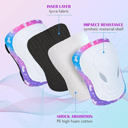 Kids Knee and Elbow Pads Set, 7 in 1 Skating Protective Gear for Skateboard, Roller Skating, Scooter, Cycling, 3-8 Years