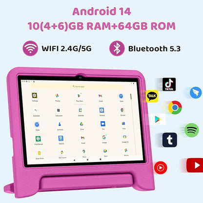 2025 Upgraded Android 14 Tablet, 10inch Kids Tablet, Octa-core CPU, 10GB+64GB+1TB Expand Tablets for Kids with Kids Space, Parental Control, 6000mAh Big Battery, HD Touchscreen Display Tableta