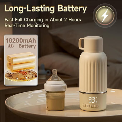 Snow Bear Portable Bottle Warmer for Travel, Fast Heating in 2.5 Mins for Breast Milk, 10200mAh Battery with LED Display, 17oz Large Capacity, Baby Bottle Warmer with Precise Temperature Control
