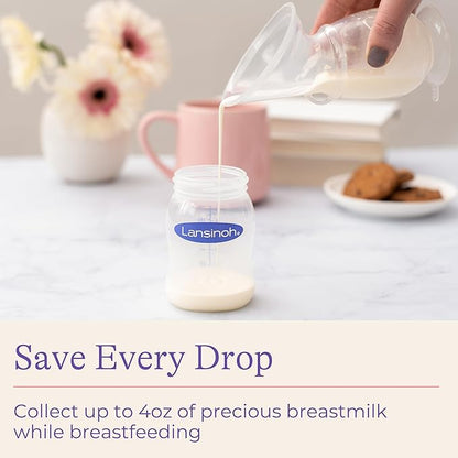 Lansinoh Silicone Milk Collector Breast Pump for Breastfeeding with Suction Base, 4 Ounces, Portable and Lightweight, With Neck Strap and Protective Lid, 1 Count
