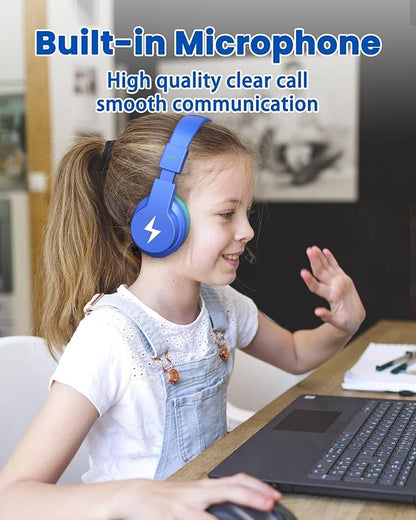 seenda Kids Headphones Wireless, Bluetooth Headphones for Kid with 85/94dB Volume Limit, 45H Play Time, 3 Light Modes, Built-in Mic Headset for Toddler Boy Girl Travel School iPhone iPad Tablet