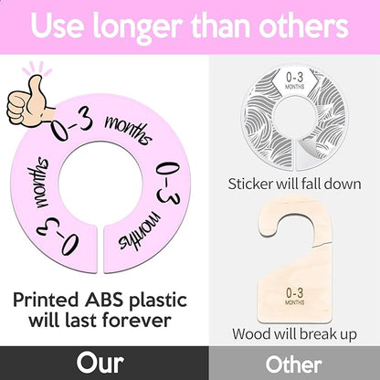 Pro Goleem Baby Closet Dividers Pink Baby Closet Organizer for Nursery Baby Clothes Size Age Dividers Fits 1.5" Rod 6 PCS