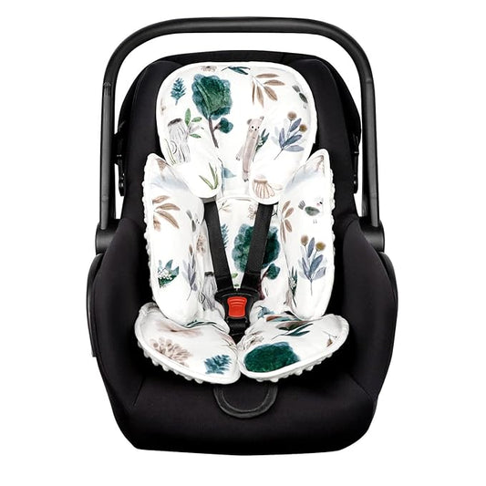 2 in 1 Infant Car Seat Insert, Car Seat Head Support Baby Girls Boys, Soft Newborn Carseat Insert Cushion, Perfect for Carseats, Strollers, Swings (White Animals)
