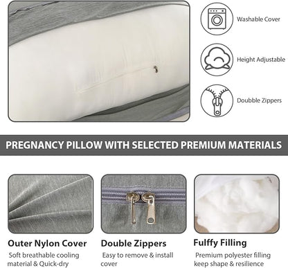 Amagoing Cooling Pregnancy Pillow for Sleeping, 55 inch U Shaped Full Body Maternity Pillow Support for Back, Hip, Belly, Legs for Pregnant Women, Removable Cooling Cover, Pregnant Women Must Have