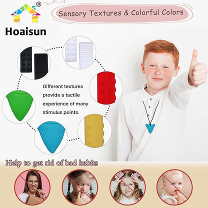 Chew Necklaces for Sensory Kids 6 Pack, Sensory Toys for Kids with Autism, ADHD, SPD, Chewing, Biting, Autism Sensory Products Silicone Chew Toys Necklace for Adults Reduce Anxiety Fidget
