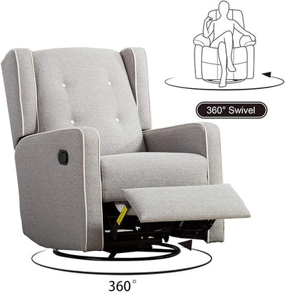 Swivel Rocker Recliner Chair Set of 2, Nursery Glider Chair, Nursery Rocking Chairs, Manual Reclining Chair, Grey