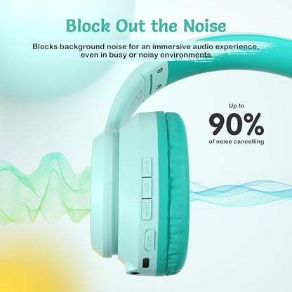 Active Noise Cancelling Headphones for Kids, 60H Playtime, Wireless Bluetooth Over-Ear Headset Built-in Microphone for Home/School/Travel/Party - Includes Portable Case