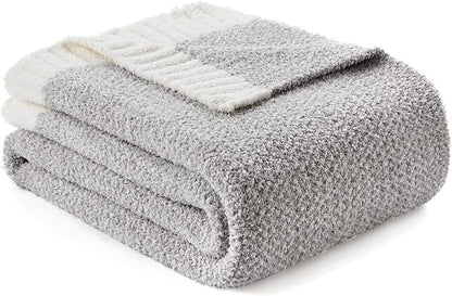 Snuggle Sac Buttery Grey Throw Blanket for Couch, Reversible Super Soft Warm Blankets Cozy Knit Fuzzy Plush Lightweight Throws for Sofa, Bed, Heather Grey, 50"x 60"