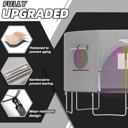 Gardenature 10FT/12FT/14FT Trampoline Tent(Tent Only), Fit Round Trampolines, Shade Cover with LED Light, Outdoor Trampolien Accessories, Anti-Tear, Beige