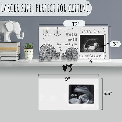 Baby Sonogram Picture Frame w/ Baby Countdown Weeks - Standard 4x3 Ultrasound Photo - Pregnancy Announcements Ideas - Gender Reveal - New Mom Expecting Parents Keepsake